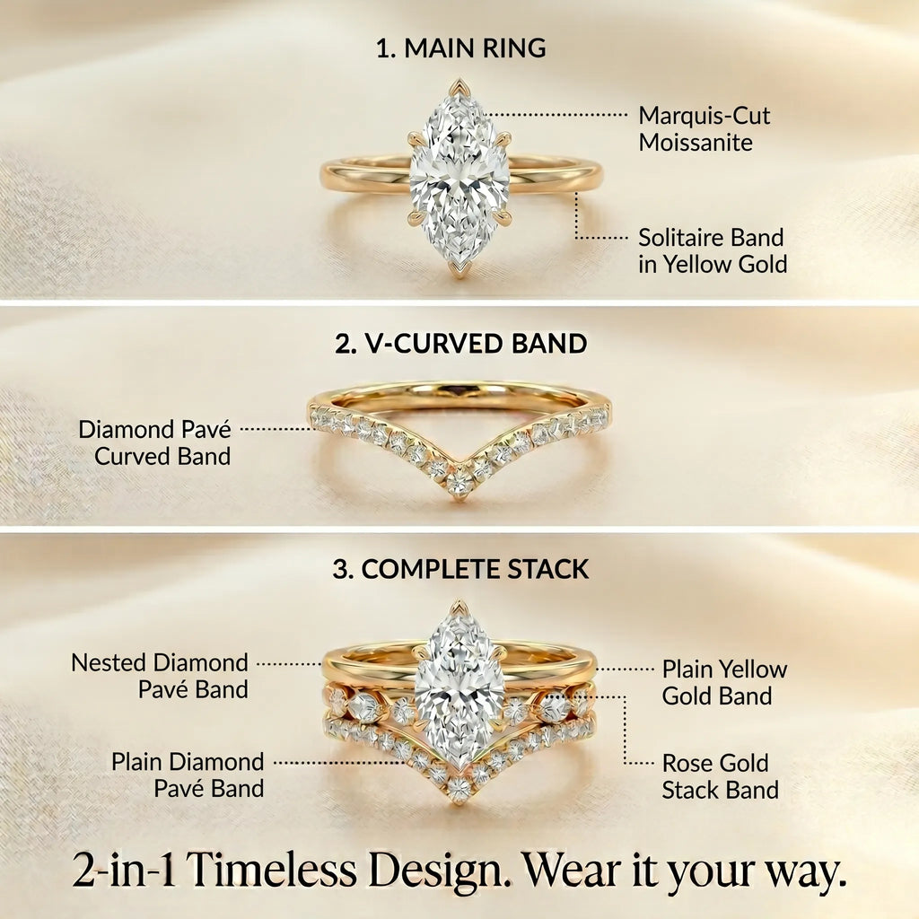 The Timeless Elegance: Pear Cut Moissanite Crown Ring Set--Last Day Sale-90% OFF🔥