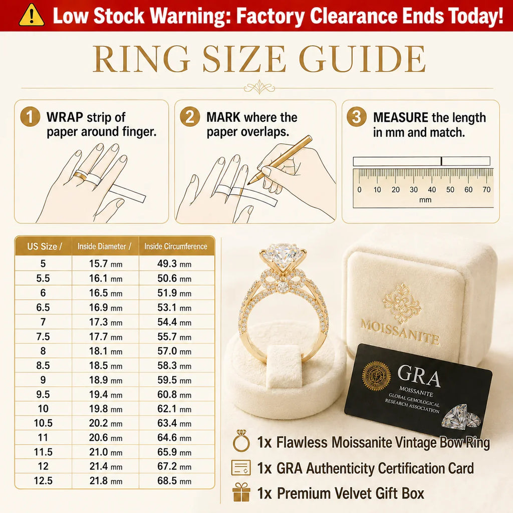 🔥 LAST DAY 90% OFF: Tester-Passing HD-Fire D-VVS1 Flawless Moissanite Vintage Bow Ring in Triple 14K Gold