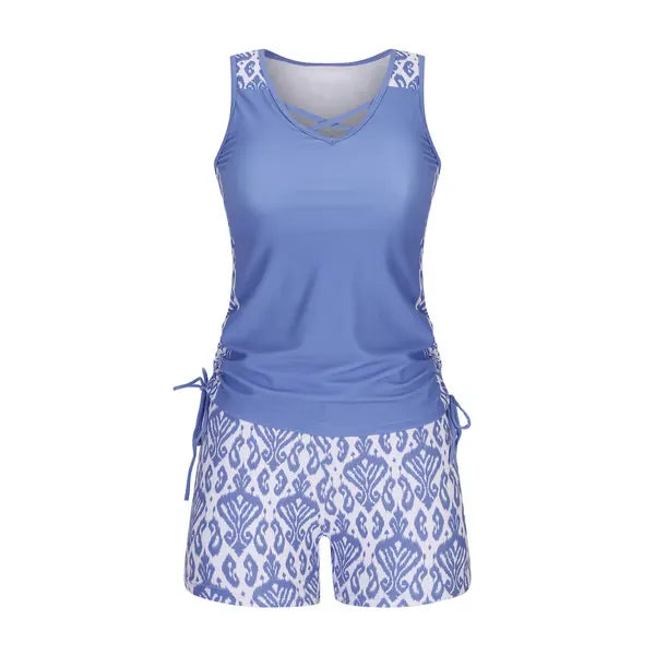LAST DAY 90% OFF -  Women's 2-Piece Tummy Control Tankini Set with Built-In Bra – Flattering Boho Swimwear with Shorts