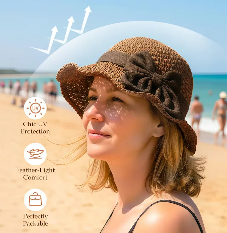 50%OFF 🔥Foldable Summer Straw Hat with Bow - Compact Travel Beach Hat
