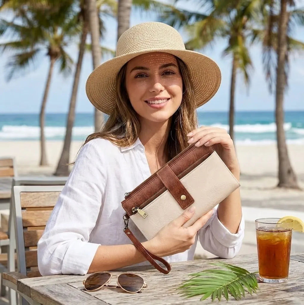 🔥Last Day 50% OFF-Women's long wallet, stylish clutch, elegant solid color blocking wallet