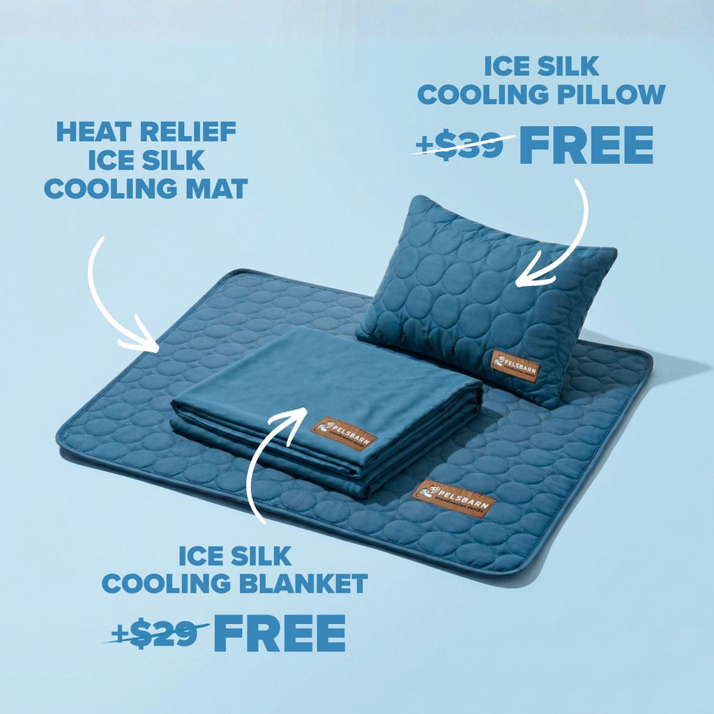 50%OFF 🔥3-in-1 Summer Pet Cooling Bed Set - Ice Silk Mat, Sheet & Pillow for Dogs