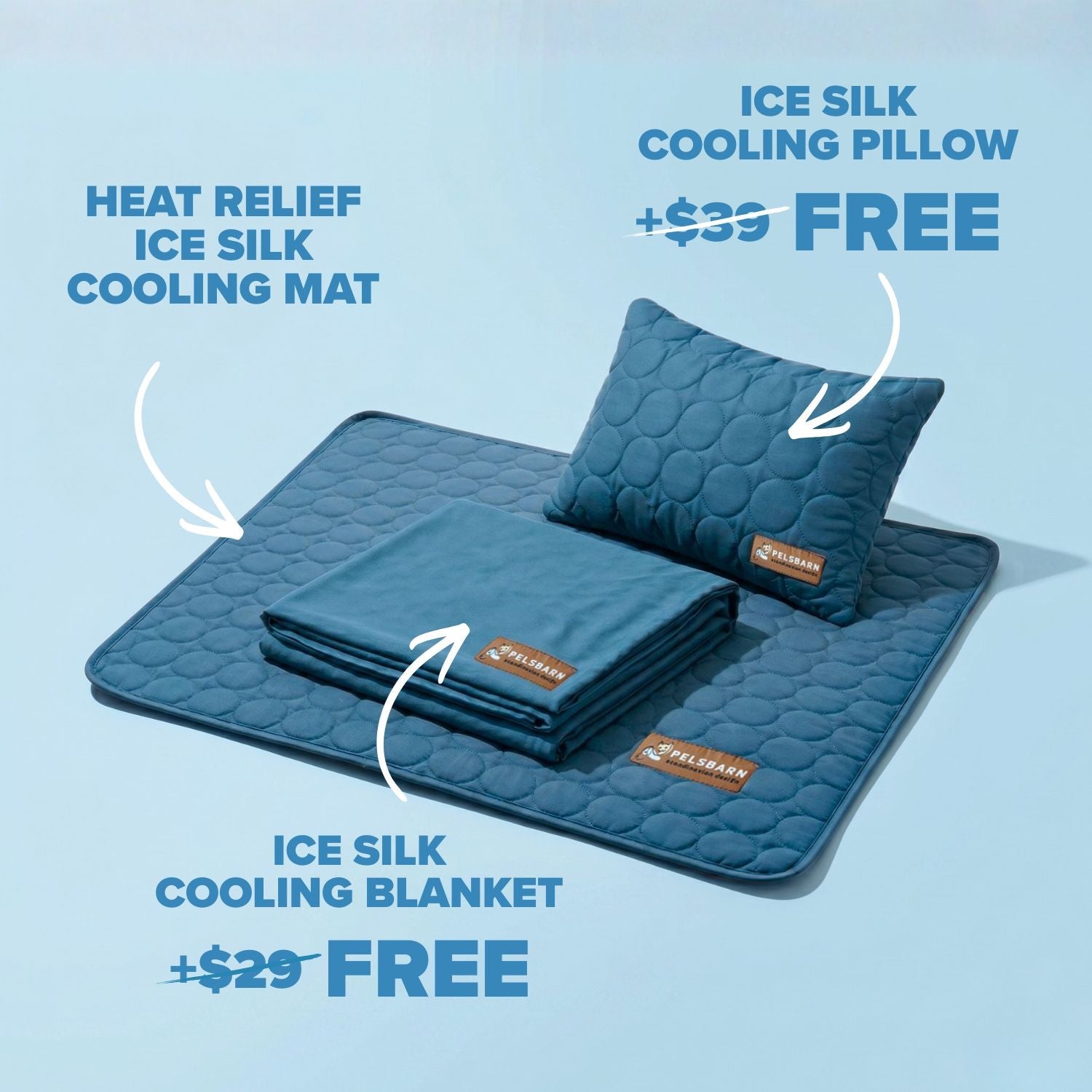 50%OFF 🔥3-in-1 Summer Pet Cooling Bed Set - Ice Silk Mat, Sheet & Pillow for Dogs