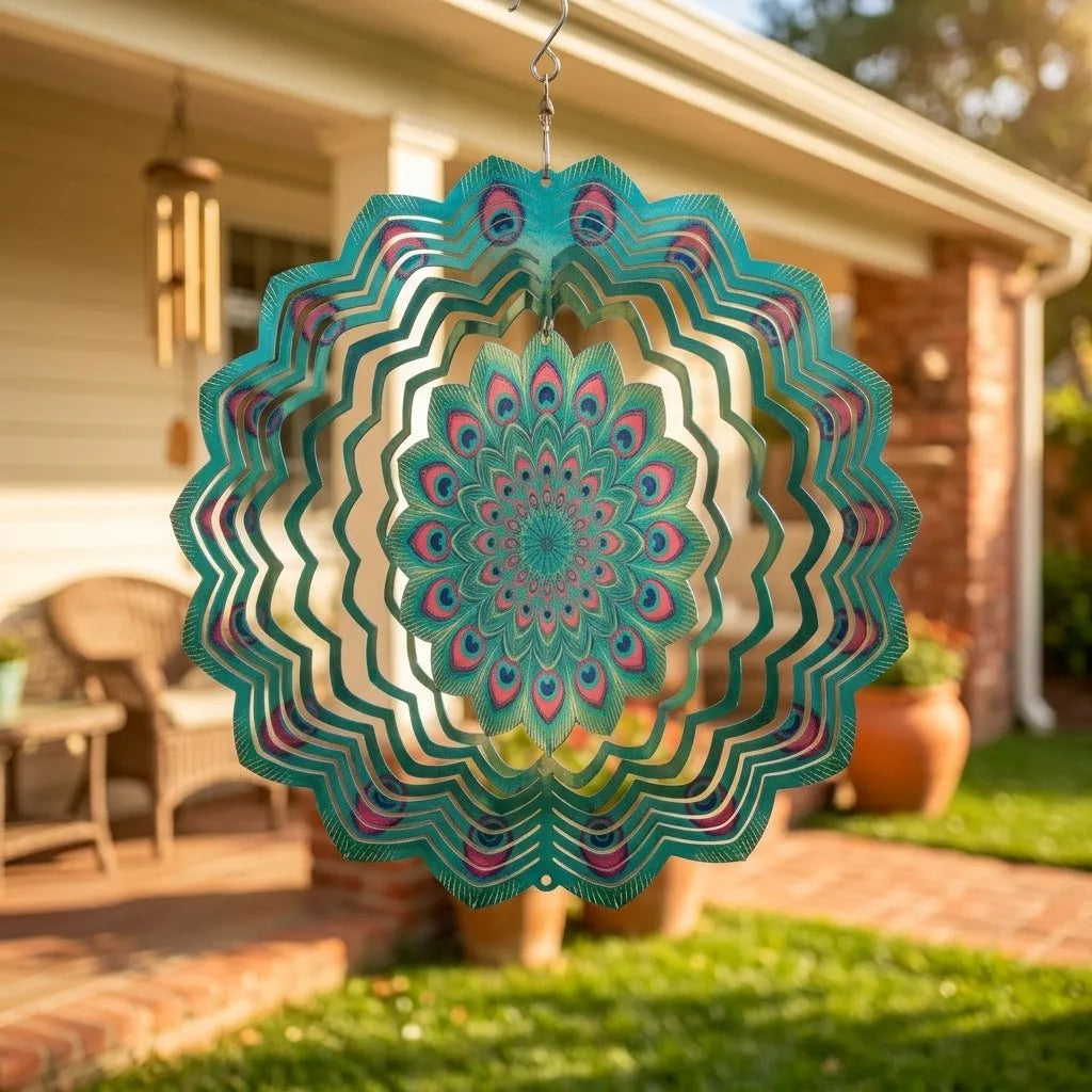 Peacock MANDALA Art Wind Spinner. Spinning Decoration. Metal Wind Spinner. Garden Spinner. Unique Wind Spinner. Garden Spinner Gift