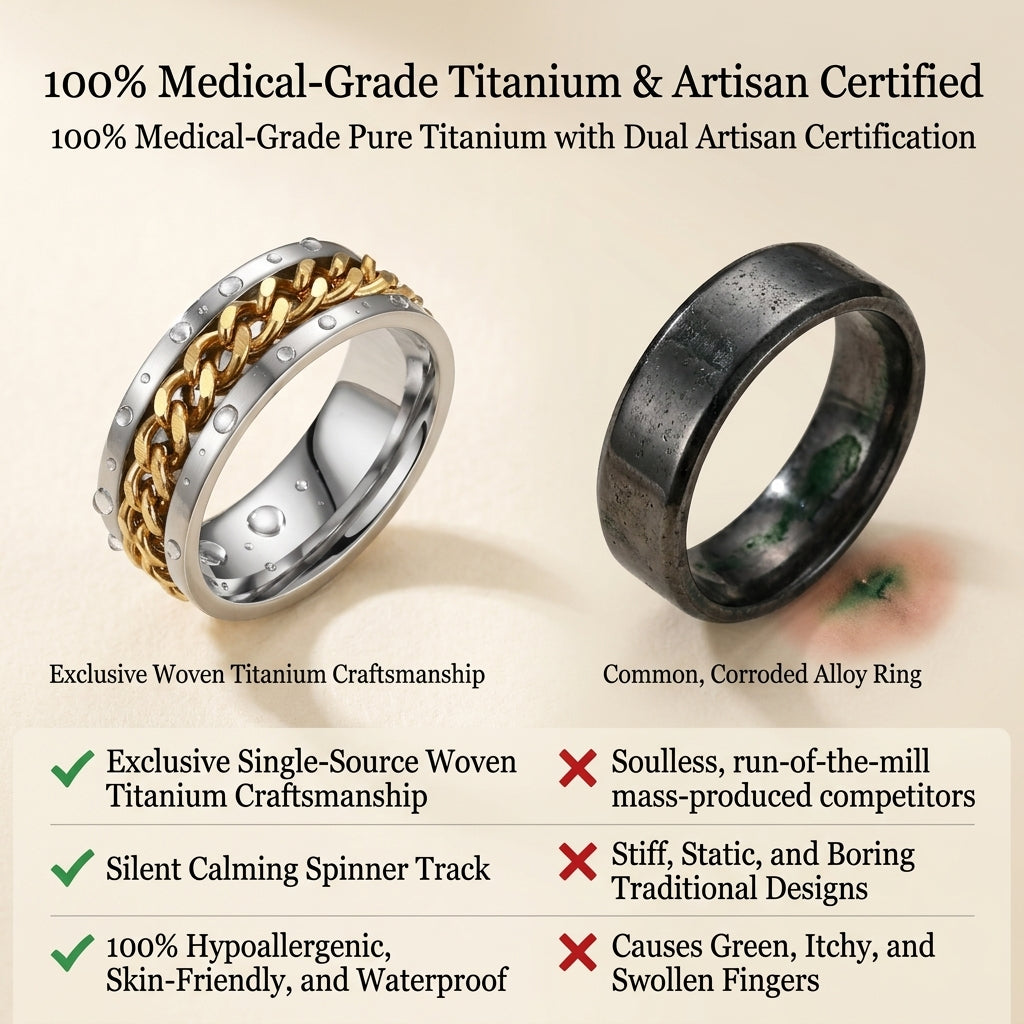🔥 LAST DAY 90% OFF: One-Braid Woven Calming Mindfulness 100% Pure Titanium Woven Chain Spinner Ring in Medical-Grade Titanium
