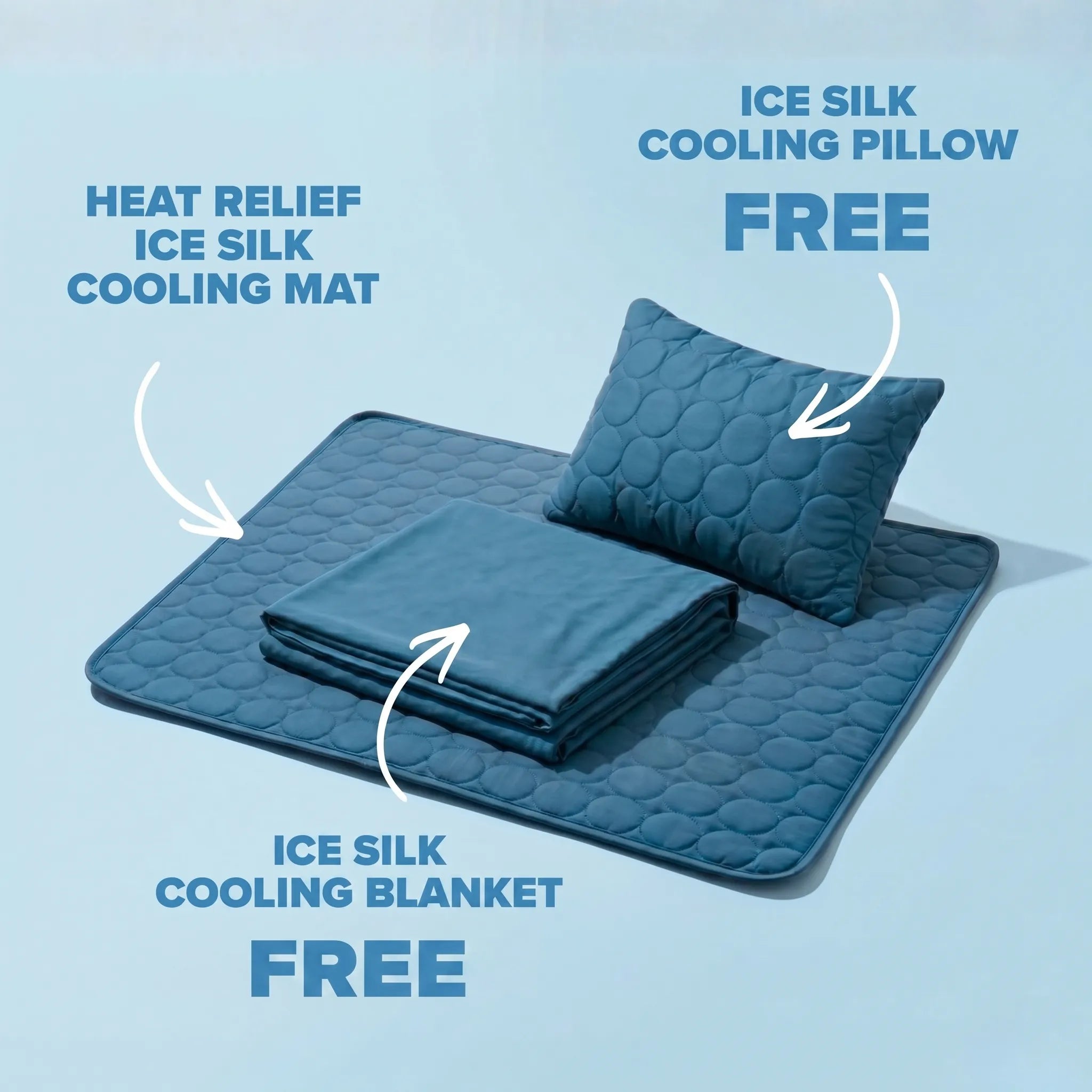 50%OFF 🔥3-in-1 Summer Pet Cooling Bed Set - Ice Silk Mat, Sheet & Pillow for Dogs