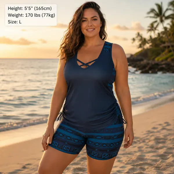 LAST DAY 90% OFF -  Women's 2-Piece Tummy Control Tankini Set with Built-In Bra – Flattering Boho Swimwear with Shorts