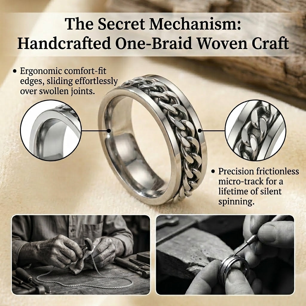 🔥 LAST DAY 90% OFF: One-Braid Woven Calming Mindfulness 100% Pure Titanium Woven Chain Spinner Ring in Medical-Grade Titanium