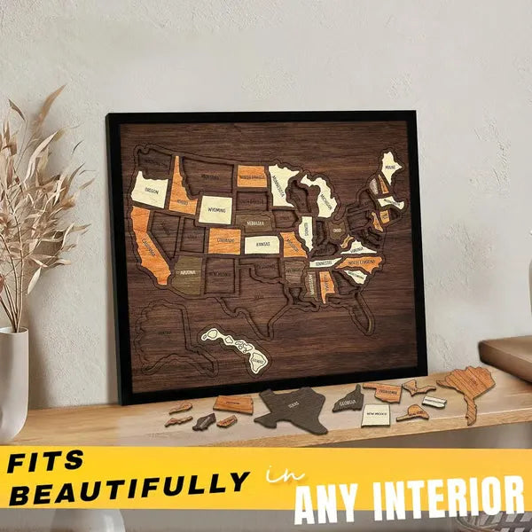 50% OFF🔥Wooden USA Travel Map Puzzle🧩A Stylish Way to Track Your Journey & Memories