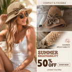 50%OFF 🔥Foldable Summer Straw Hat with Bow - Compact Travel Beach Hat