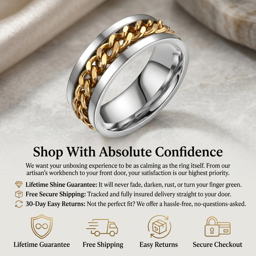 🔥 LAST DAY 90% OFF: One-Braid Woven Calming Mindfulness 100% Pure Titanium Woven Chain Spinner Ring in Medical-Grade Titanium
