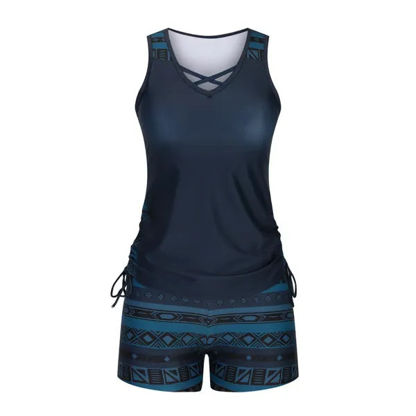 LAST DAY 90% OFF -  Women's 2-Piece Tummy Control Tankini Set with Built-In Bra – Flattering Boho Swimwear with Shorts