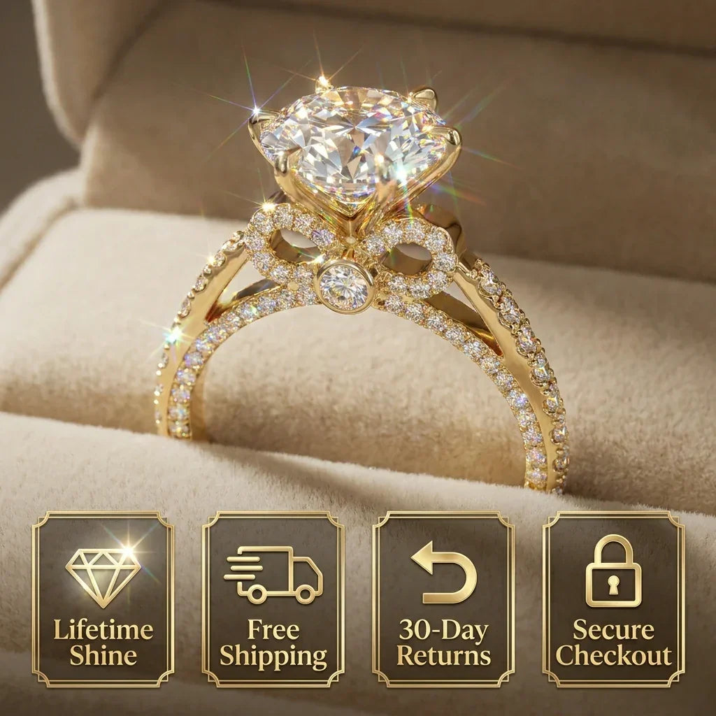 🔥 LAST DAY 90% OFF: Tester-Passing HD-Fire D-VVS1 Flawless Moissanite Vintage Bow Ring in Triple 14K Gold