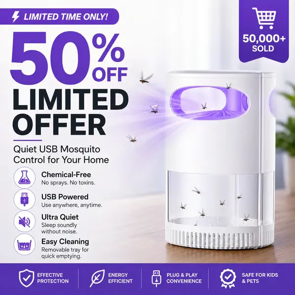 50%OFF 🔥🦟 UV Mosquito Killer Lamp – quiet, USB, chemical-free. 50K+ sold! 🔇🌙