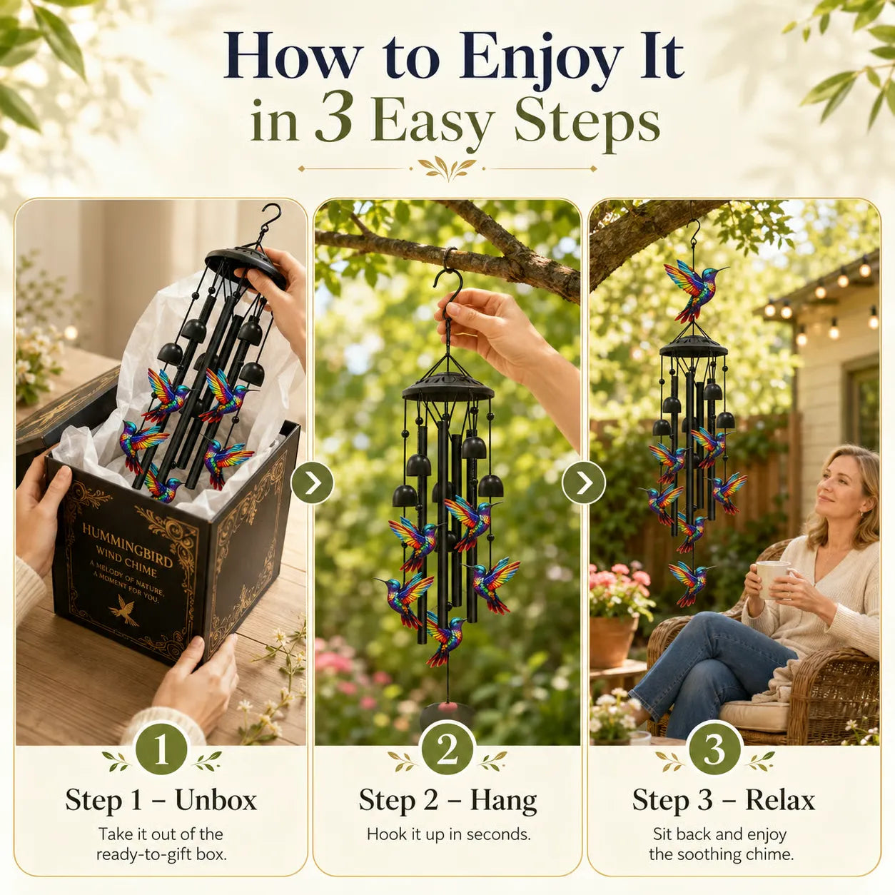 50%OFF 🔥Exquisite Hummingbird Wind Chimes Outdoor Garden Decor Hanging Ornament