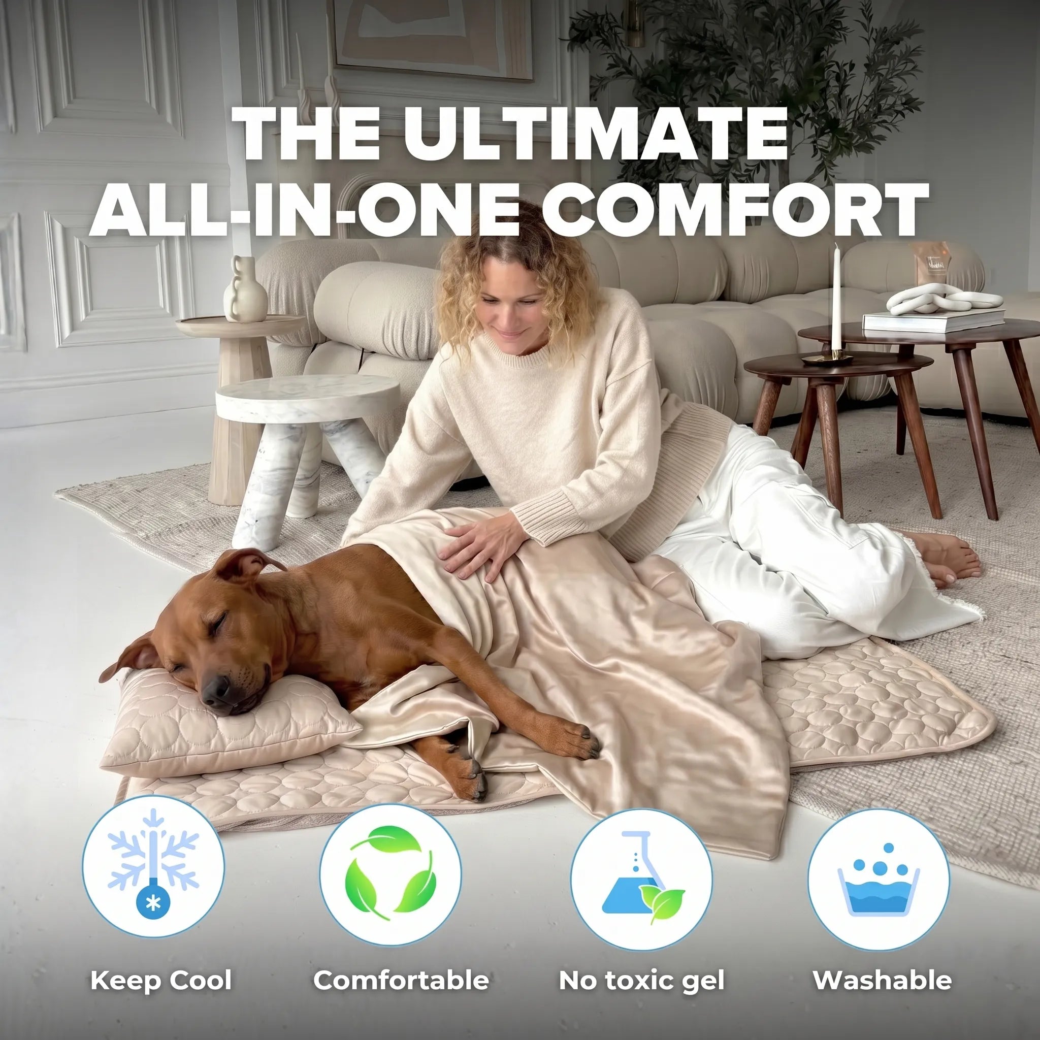 50%OFF 🔥3-in-1 Summer Pet Cooling Bed Set - Ice Silk Mat, Sheet & Pillow for Dogs