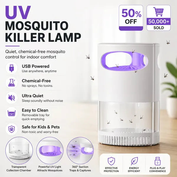 50%OFF 🔥🦟 UV Mosquito Killer Lamp – quiet, USB, chemical-free. 50K+ sold! 🔇🌙