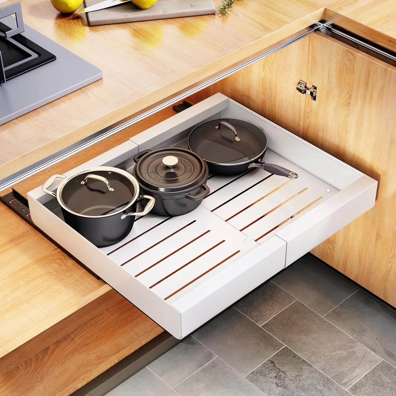 50%OFF 🔥Premium Expandable Pull-Out Cabinet Organizer — Strong, Spacious & Installation-Free