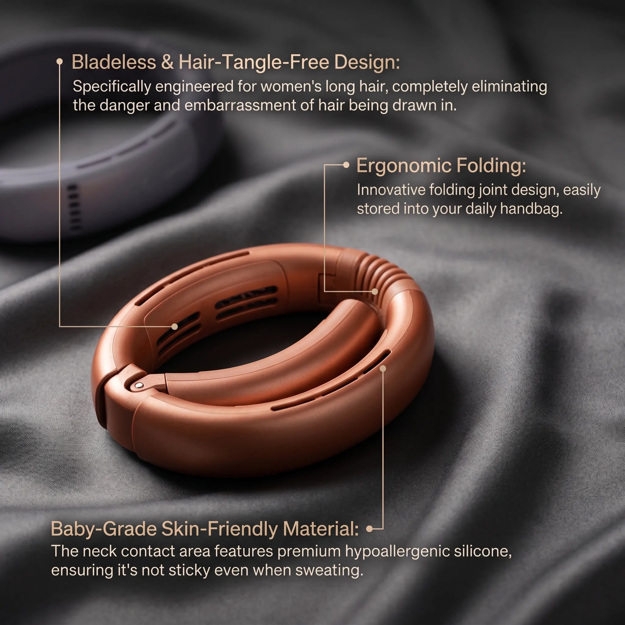 The Ultimate Summer Essential: 360° Cooling with No Hair Tangling.