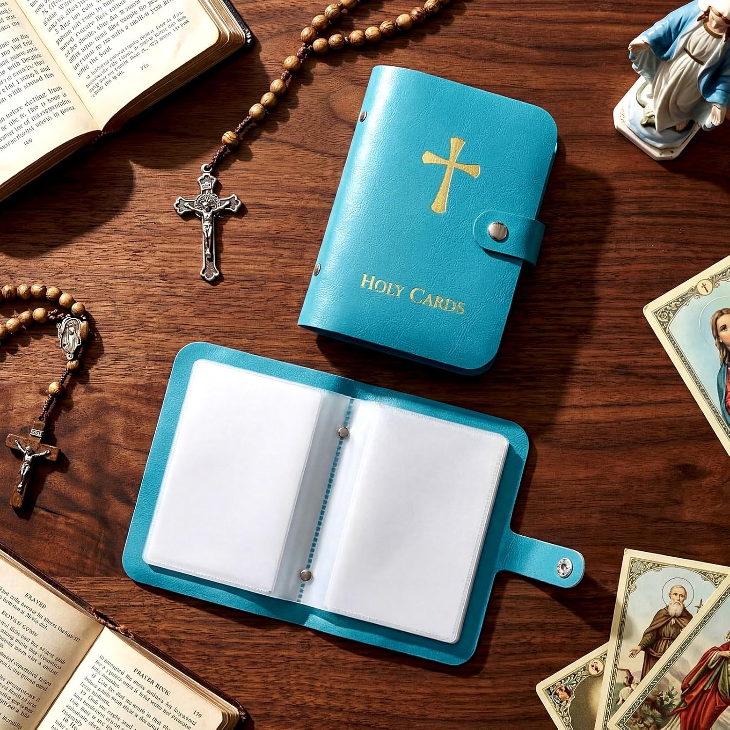 50%OFF 🔥✝️ Catholic Genuine Leather Holy Card Holder – Pocket Prayer Card Organizer with Snap Closure