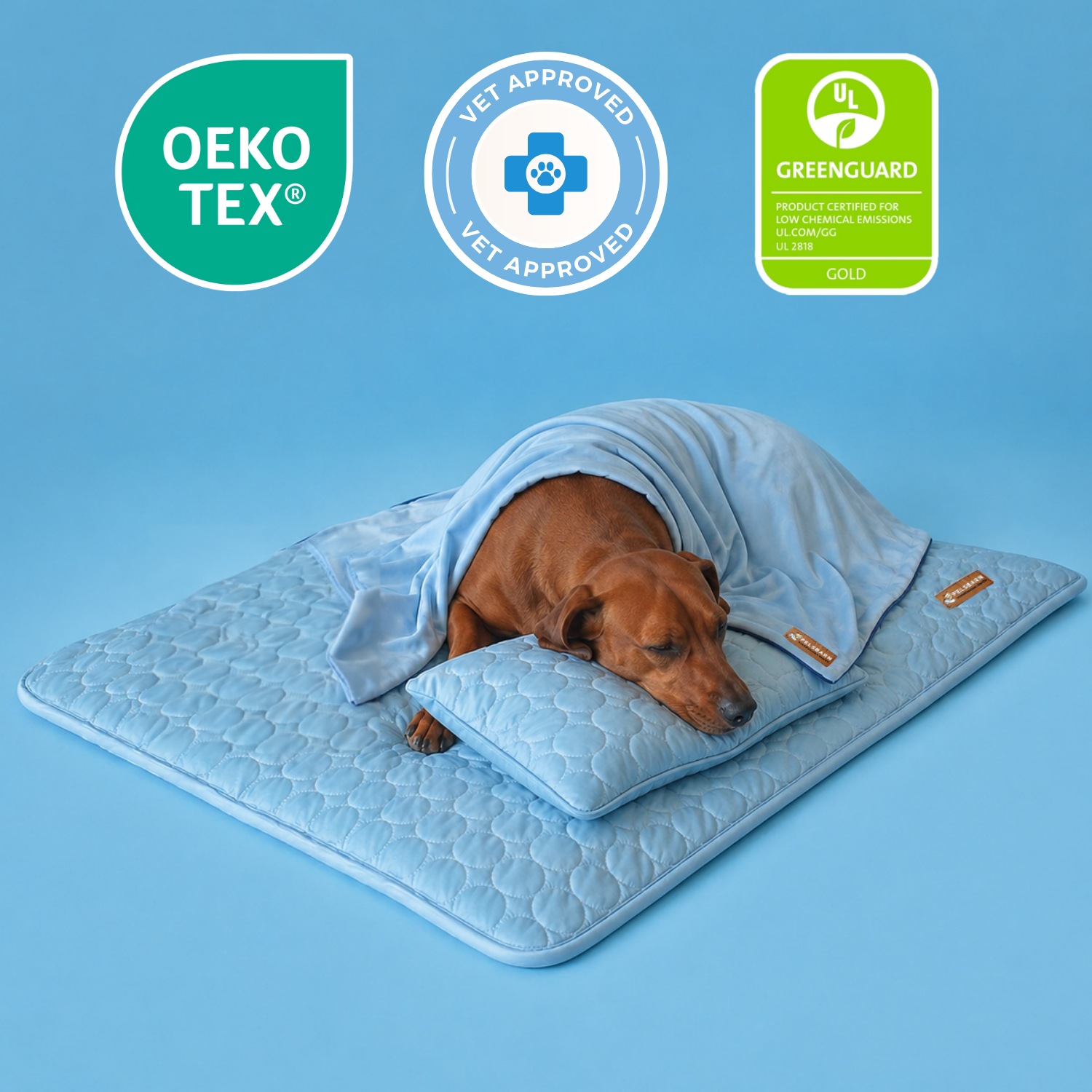 50%OFF 🔥3-in-1 Summer Pet Cooling Bed Set - Ice Silk Mat, Sheet & Pillow for Dogs