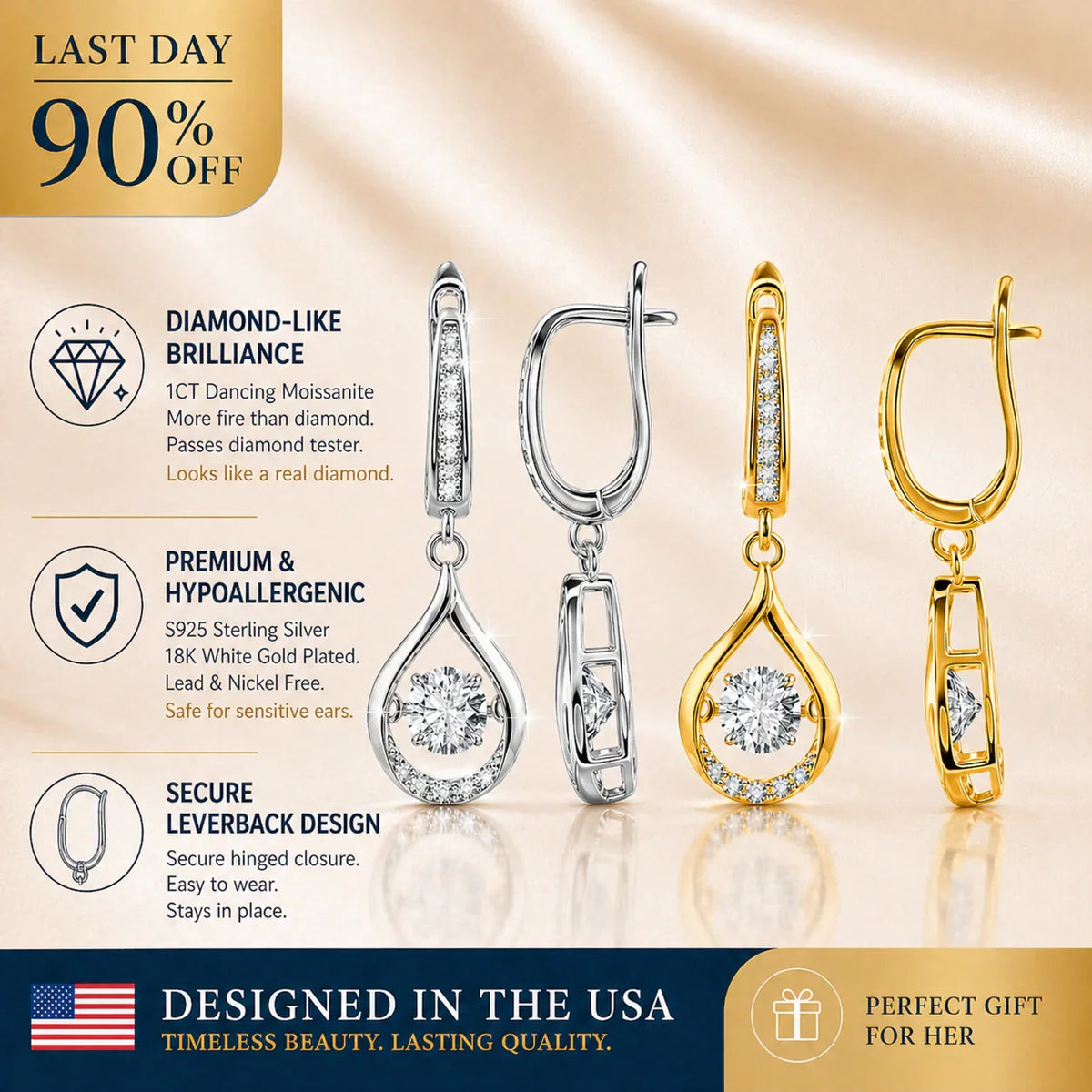 🔥🔥 90% OFF TODAY: 1-Carat "Dancing" Moissanite Earrings – The Pure S925 Comfort & Sparkle You Deserve 💖