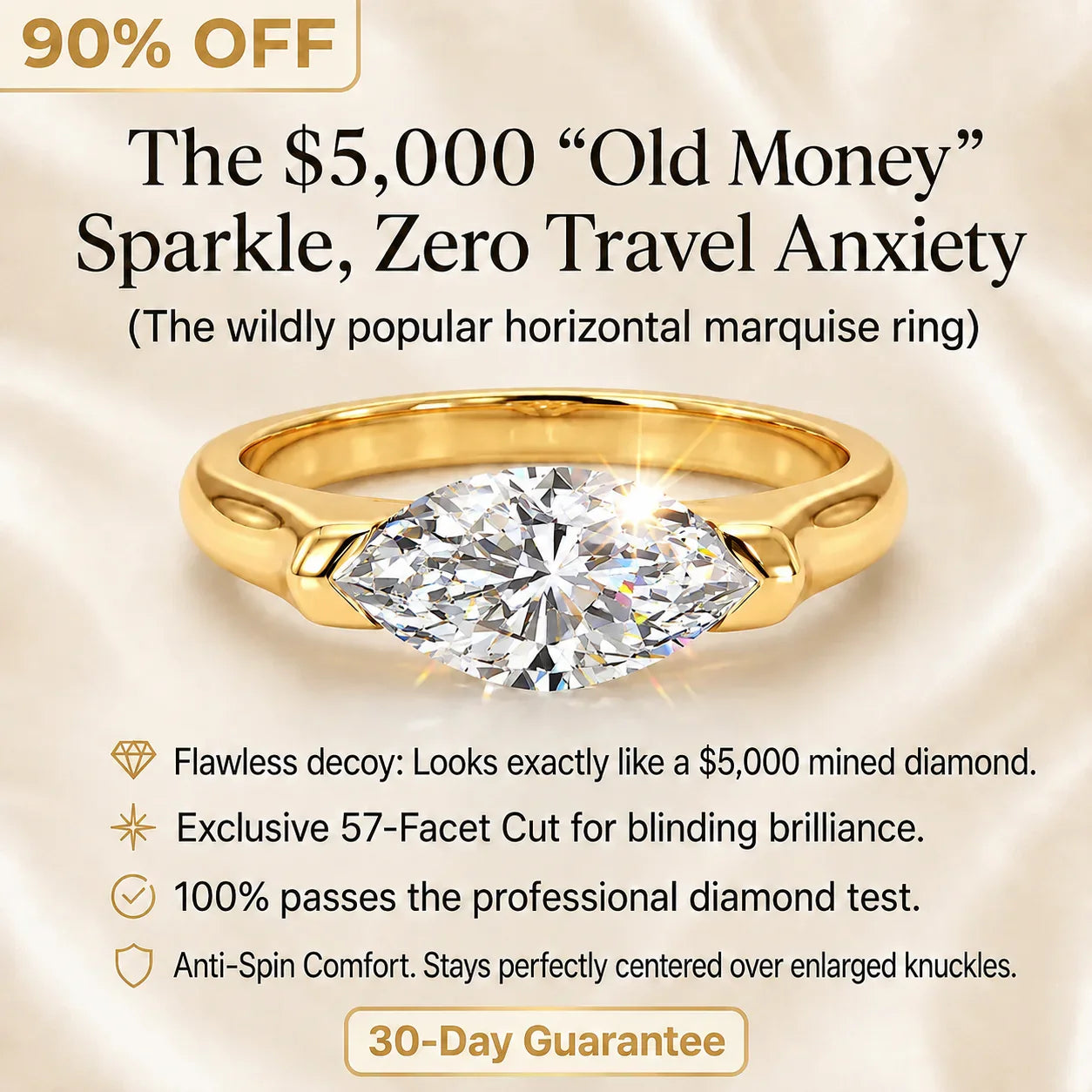 🔥 LAST DAY 90% OFF:  Anti-Spin VVS1 Flawless Moissanite East-to-West Marquise Ring in 14K Gold