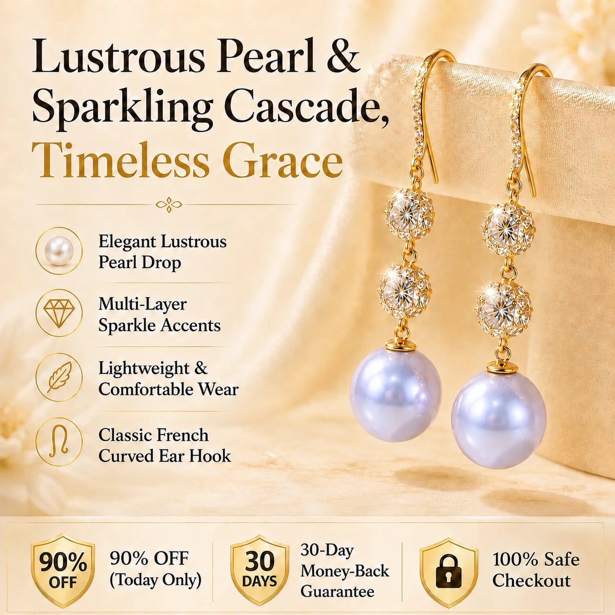 🔥 LAST DAY 90% OFF : Lustrous Pearl & Sparkling Cascade Drop Earrings – Timeless Grace & Modern Luxury