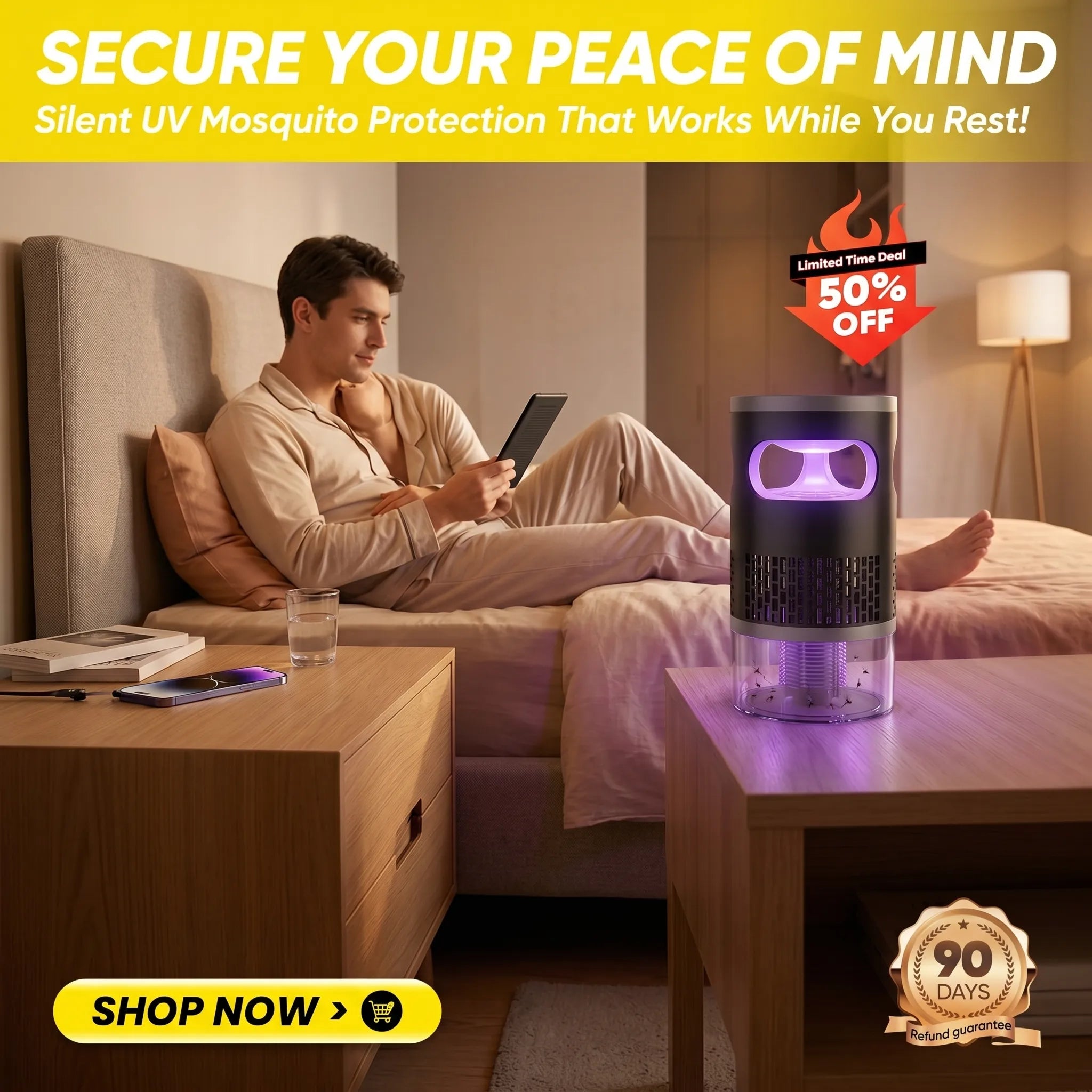 SECURE YOUR PEACE OF MIND Silent UV Mosquito Protection That Works While You Rest!