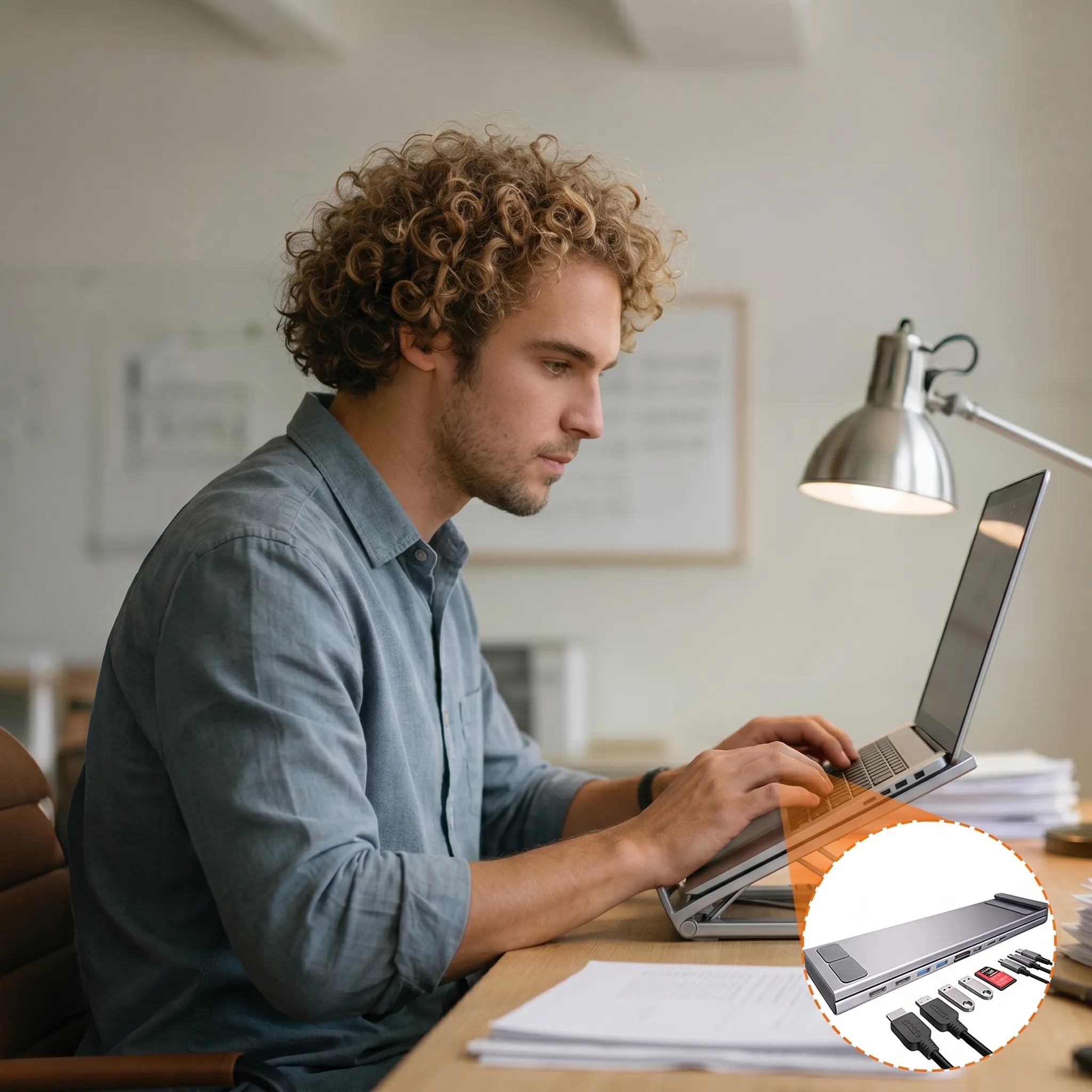 50%OFF 🔥Ultimate Desk Setup: Ergonomic Laptop Stand & USB Hub in One