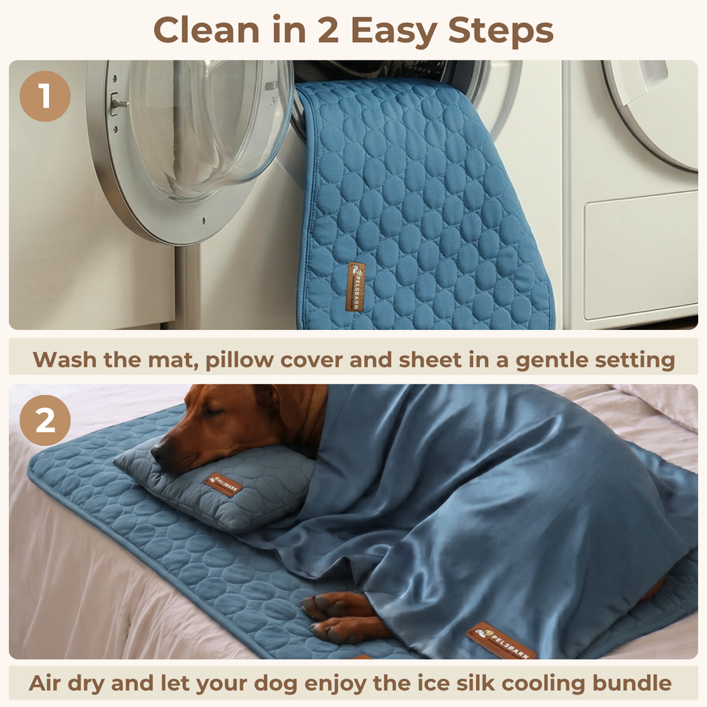 50%OFF 🔥3-in-1 Summer Pet Cooling Bed Set - Ice Silk Mat, Sheet & Pillow for Dogs