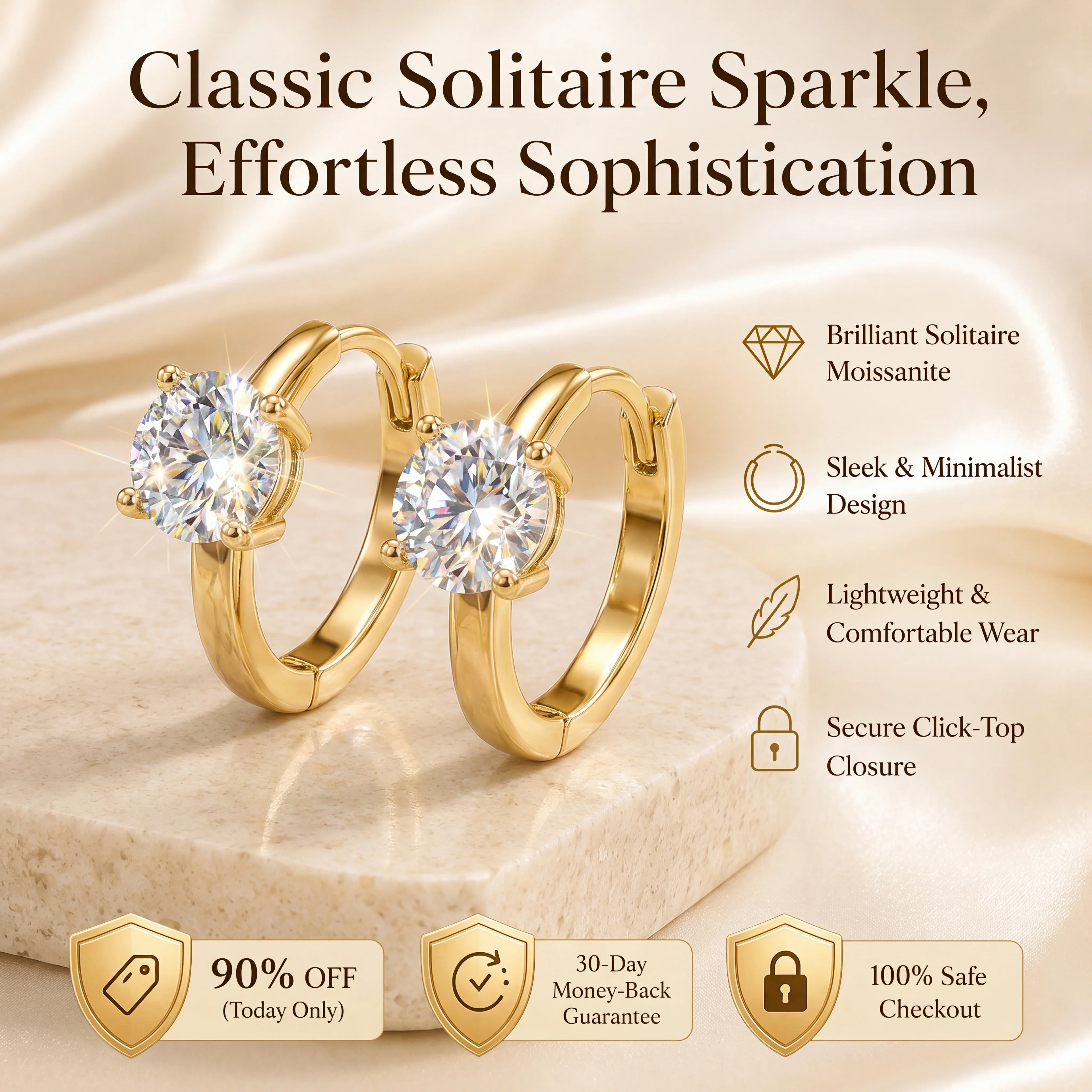 🔥LAST DAY 90% OFF: The "Anti-Droop" Solitaire Huggies (Passes Diamond Tester!)