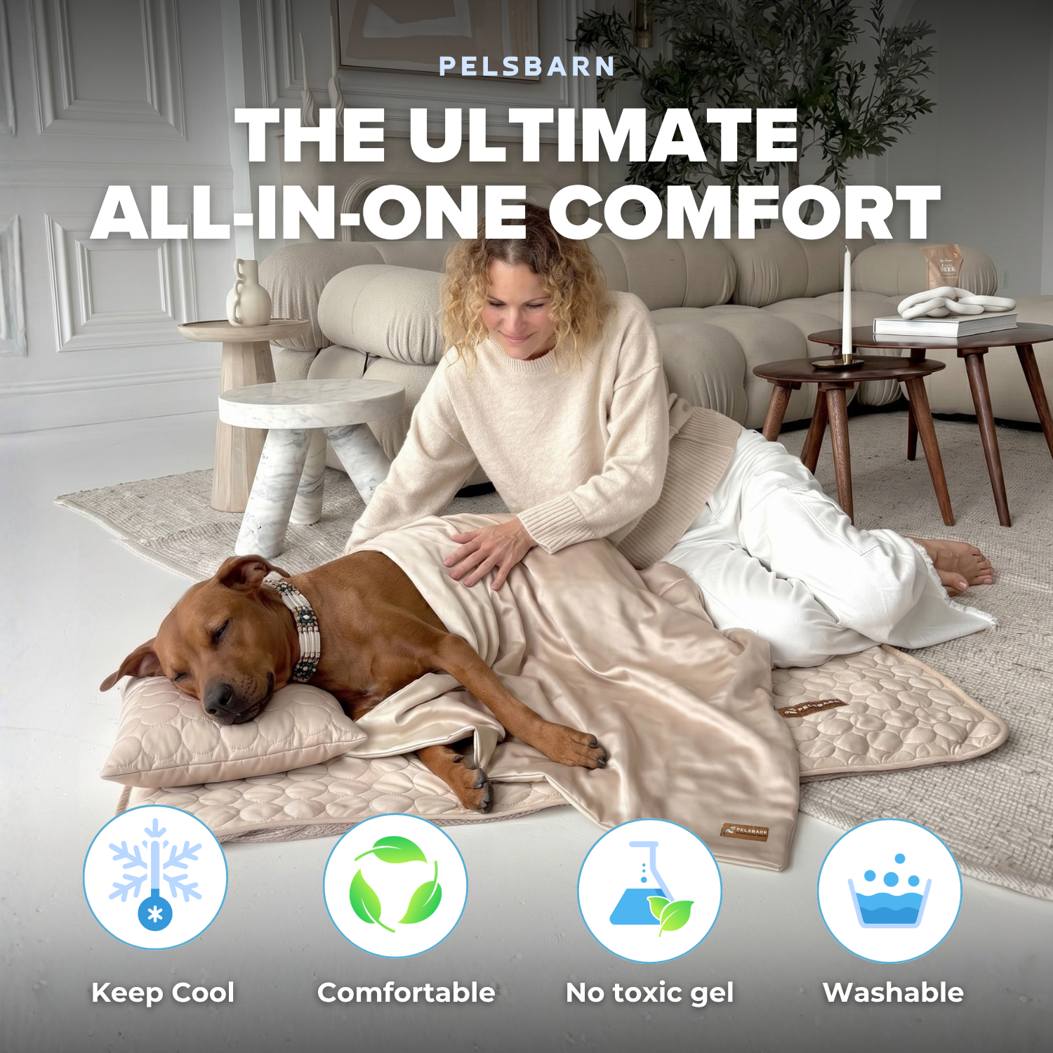 50%OFF 🔥3-in-1 Summer Pet Cooling Bed Set - Ice Silk Mat, Sheet & Pillow for Dogs