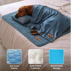 50%OFF 🔥3-in-1 Summer Pet Cooling Bed Set - Ice Silk Mat, Sheet & Pillow for Dogs