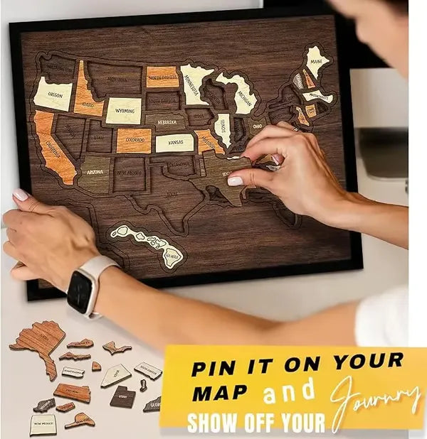 50% OFF🔥Wooden USA Travel Map Puzzle🧩A Stylish Way to Track Your Journey & Memories