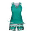 LAST DAY 90% OFF -  Women's 2-Piece Tummy Control Tankini Set with Built-In Bra – Flattering Boho Swimwear with Shorts