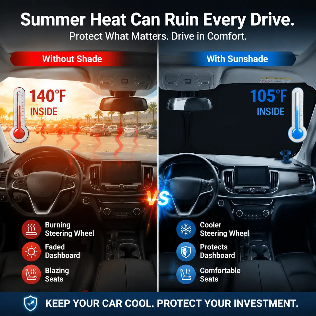 Keep Your Car Up to 35°F Cooler, Protect Your Dashboard, and Enjoy Instant Comfort Every Time You Get In.
