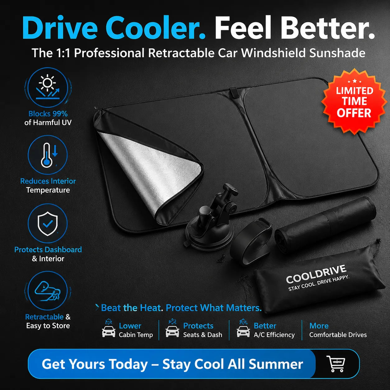 Keep Your Car Up to 35°F Cooler, Protect Your Dashboard, and Enjoy Instant Comfort Every Time You Get In.