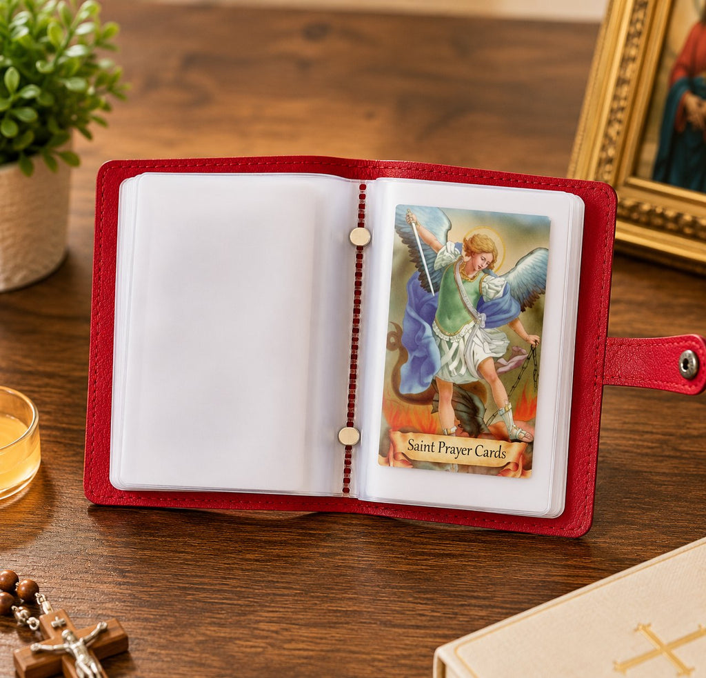 50%OFF 🔥✝️ Catholic Genuine Leather Holy Card Holder – Pocket Prayer Card Organizer with Snap Closure