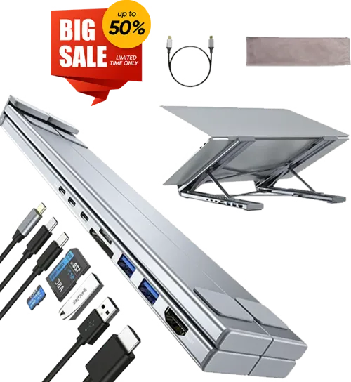 50%OFF 🔥Ultimate Desk Setup: Ergonomic Laptop Stand & USB Hub in One