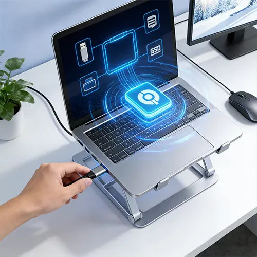 50%OFF 🔥Ultimate Desk Setup: Ergonomic Laptop Stand & USB Hub in One