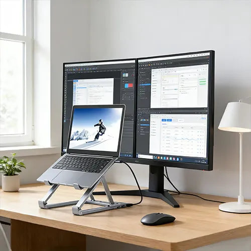 50%OFF 🔥Ultimate Desk Setup: Ergonomic Laptop Stand & USB Hub in One
