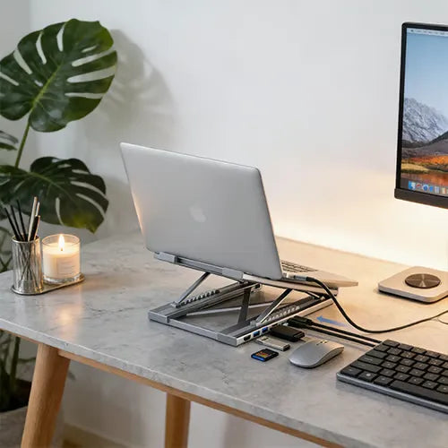 50%OFF 🔥Ultimate Desk Setup: Ergonomic Laptop Stand & USB Hub in One